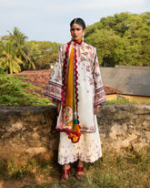 Unstitched 3-PC Embroidered Cotton Silk Dupatta By Jugnu | Tibet